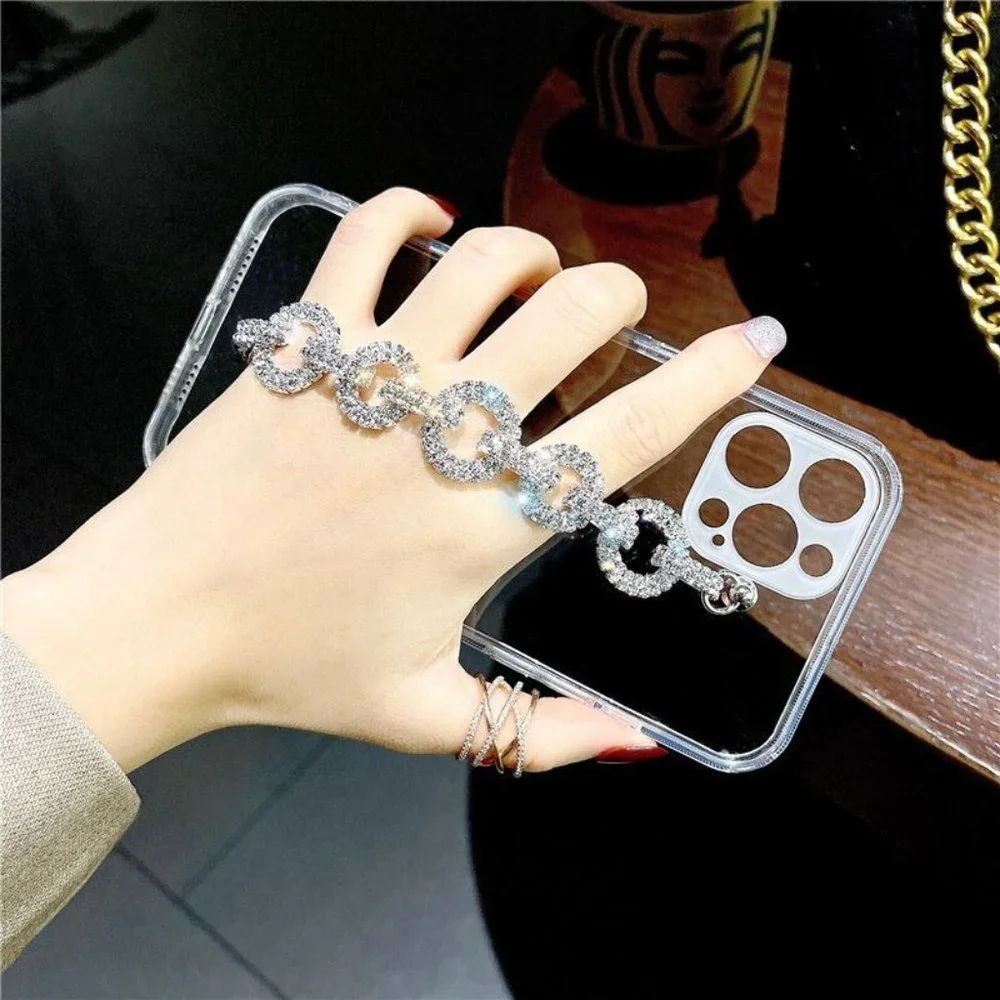 Luxury Clear Diamond Chain Wristband Antifall Soft Case IPhone 14 MaxPro